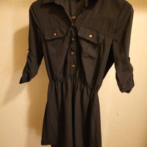 BEBOP Womens Black 3/4 Sleeve Collared Mini Fit + Flare Dress Juniors